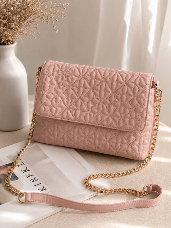 bagamour Handbags - Bagamour Pink Crossbody Bag with gold chain